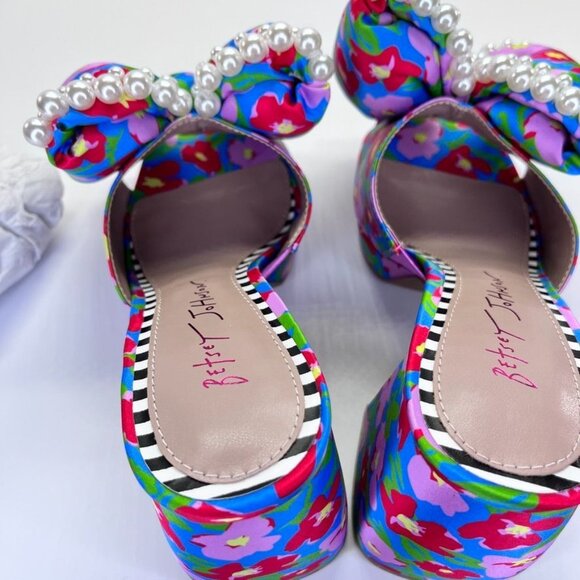 Betsy Johnson Maccie Platform Sandal Womens Size 7 in Blue Multi Floral Pearls - Picture 9 of 15